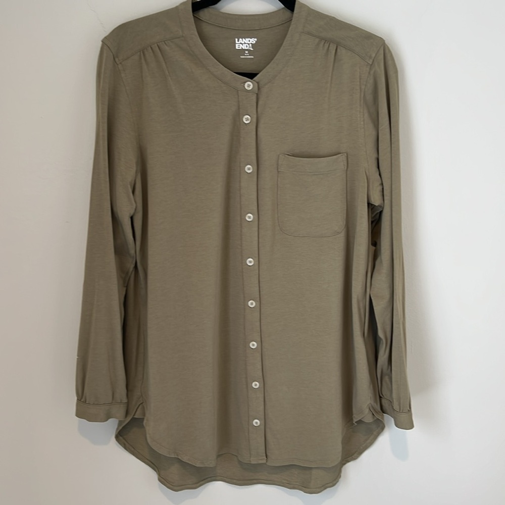 Lands End Womens Long Sleeve A-line Tunic Button Up Top Sunwashed Olive Medium - Picture 2 of 16